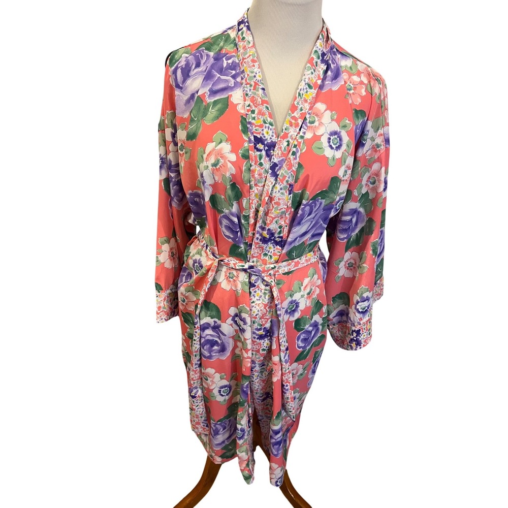Vintage‎ Romantic Victoria Secret Gold Label Feminine Floral Wrap Robe Kimono